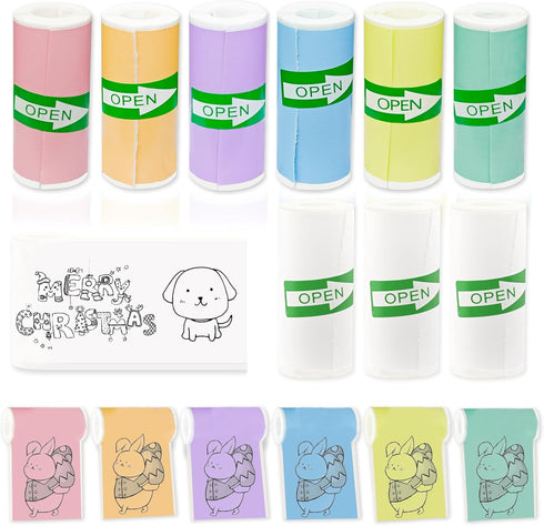 9 Rolls Self-Adhesive Mini Printer Paper - 6 Vibrant Colors & 3