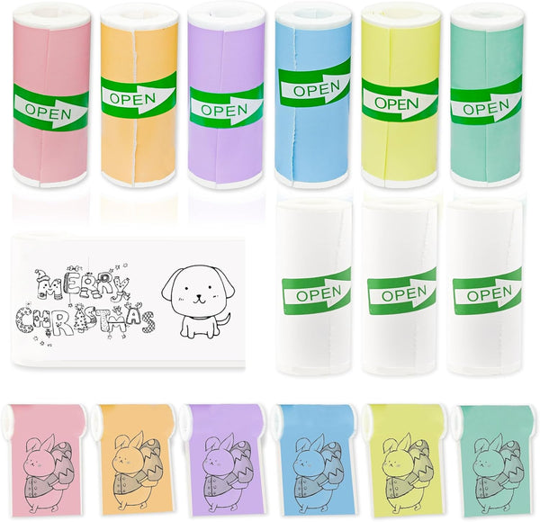 9 Rolls Self-Adhesive Mini Printer Paper - 6 Vibrant Colors & 3