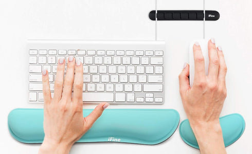 iFine Upgrade Cleanable PU Leather Keyboard Wrist Rest Pad & Mouse Cushion for School, Home, Office, Comfortable