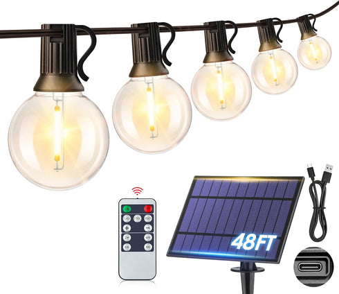Mlambert 48FT Solar String Lights, Outdoor Waterproof Patio Lights with 15 Shatterproof