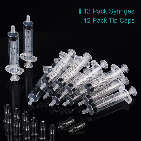 12 Pack - 5ml Plastic Syringes for Plant Hydroponic Liquid Measurement & Pets Feeding Tools (12Pcs 5ML/CC)