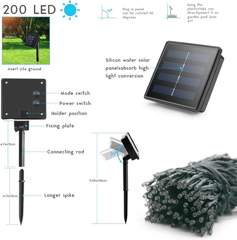 200LED 72Ft 8 Solar String Lights Outdoor - Modes Waterproof Starry Fairy Lights for Patio Garden Wedding Party