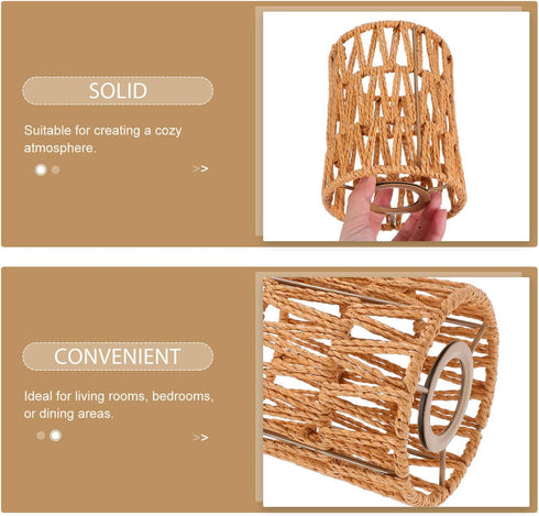 E27 4cm ABOOFAN Cylinder Lamp Shade Paper Rope Material, Fitter Khaki Faux Rattan Lampshade for Pendant Light, Wall