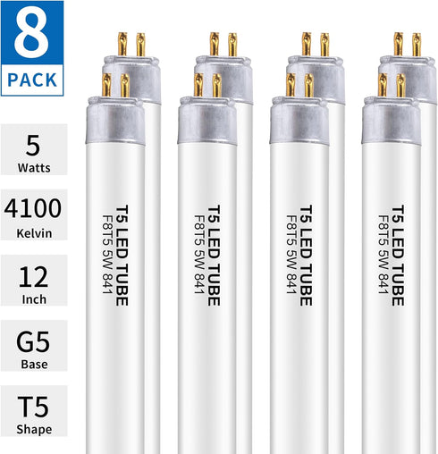 Wesome Lighting 8 Pack 12 Inch F8T5/CW Bulbs, 4100K T5 5 Bulb Counter LED Replacement Cool White, LED Watts Replace