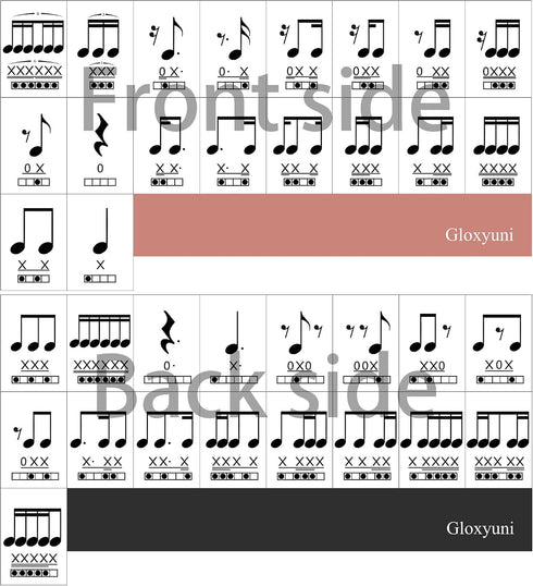 Gloxyuni Music Theory Rhythm Flash Cards (Black) Note Training Cards & Teaching Aids | Helps Improve Rhythm Skills