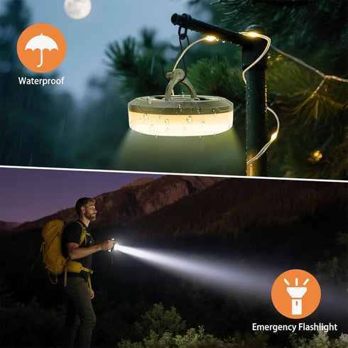 MDCMLKS 2-Pack 4 1 8 32.8FT Camping String Lights, in Portable Camping Light Rechargeable, Lighting Modes, USB