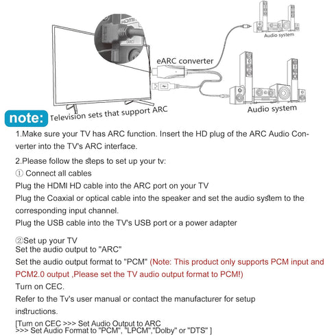 192KHz PCM2.0 Control-4.9ft/1.5m HDMI eARC/ARC to Optical Coaxial SPDIF Audio Converter for TV to Soundbar, Plug & Play