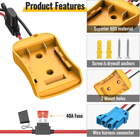 Power Wheels Adapter for Dewalt 20V Battery Adapter, Power Wheels Battery Conversion Kit with Fuse Holder and Wire Harness Connector Compatible with Peg-Perego Kids Ride-on Toy