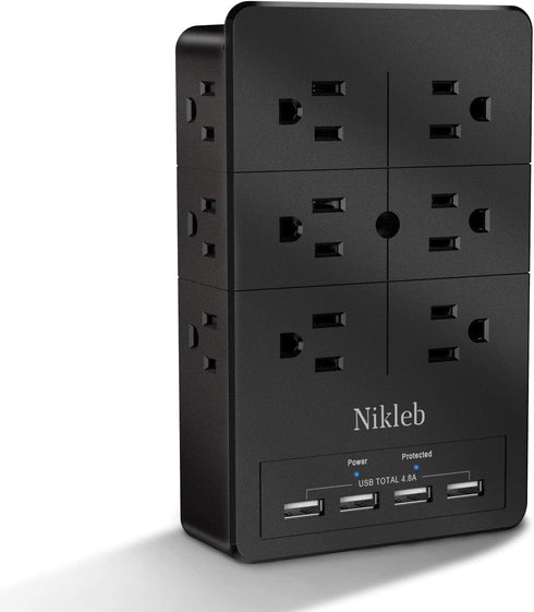Nikleb Multiple Plug Outlet Extender, Surge Protector with 12 Outlets, 4 USB Ports, Phone Holder, Low Profile