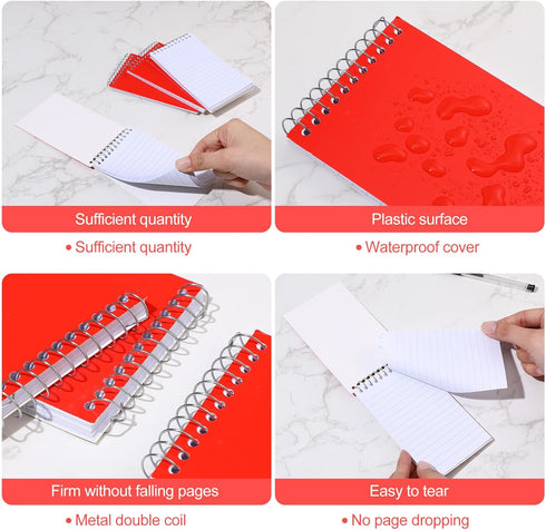 Cholemy 50 Pack Small Notepad, 3 x 5 Inch Mini Spiral Notebook, Lined Memo Pads, 75 Sheets, Red for Office School