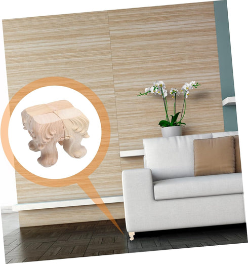 4pcs NUOBESTY Solid Rubber Wood Carved Furniture Legs with Skid Design Stable Sofa and Cabinet Support Feet Decorative