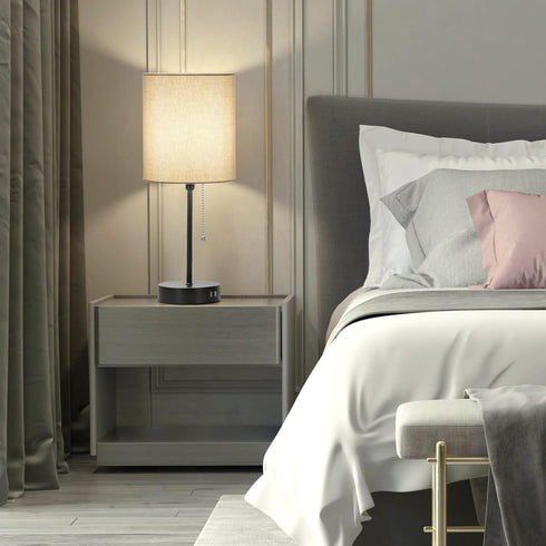 17.3 Set 2 2 Table Lamps of with USB & AC Outlet, Bedside Nightstand Lamps for Bedroom Living Room Kids Room, Desk Lamp