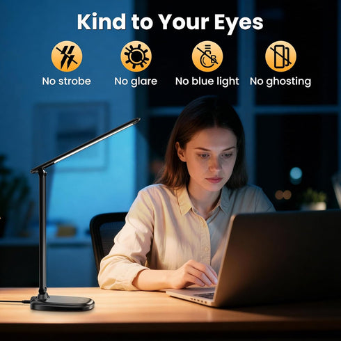 10%-100% Dimmable 5 30-/60-minute CRI90, Desk Lamp with Charger, Stepless & Color Modes Study Lamp, Touch Control