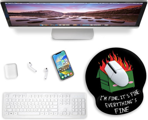 Ergonomic Mouse Pad with Wrist Support, Dumpster on Fire Design, Gaming Mousepad with Non-Slip Base