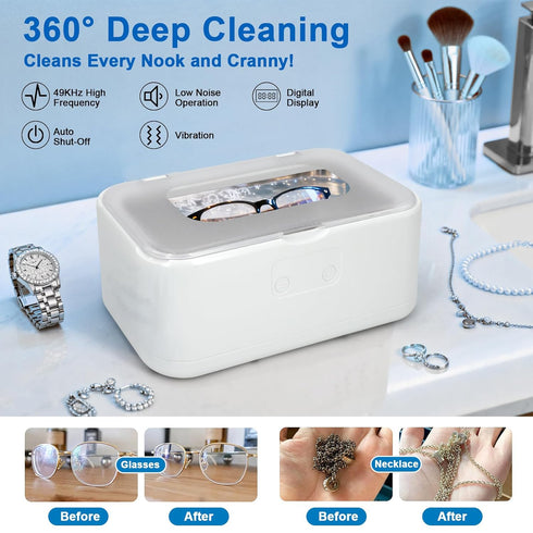 49kHz 40W 27oz 304 5 Ultrasonic Jewelry Cleaner Professional Sonic Cleaner, Stainless Steel Tank, Modes Digital Timer