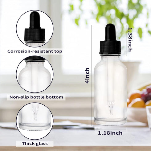 24 Pack 1oz Clear Glass Bottles with Glass Eye Droppers for Essential Oils, Perfumes & Lab Chemicals