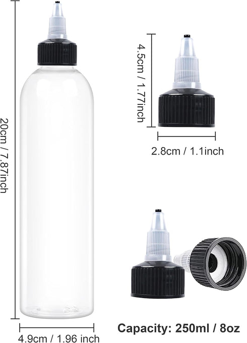 12Pcs 60ml Clear Squeeze Bottles with Black Twist Top Cap, Empty Refillable Bottles for Hair Oil, Inks, Crafts
