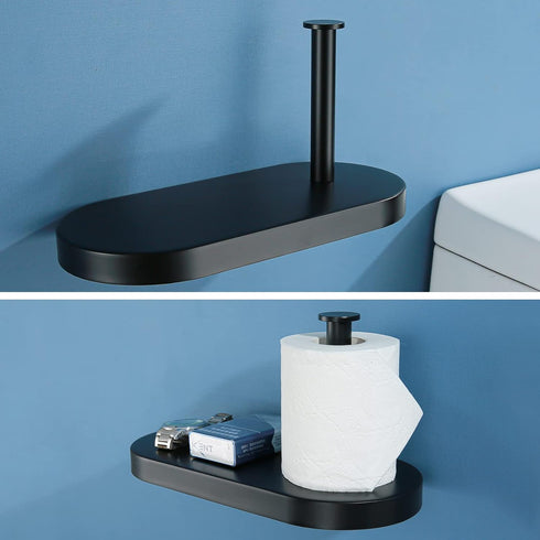304 Round.93088MB RANDOM Matte Black Toilet Paper Holder with Phone Shelf, SUS Stainless Steel Modern Bathroom