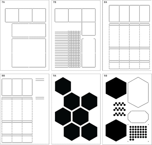 Speedy Spreads Journal Stencils x6 (Weekly Layouts #3) for A5 Bullet Dot Grid Journal Notebook by Sunny Streak.