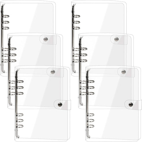 Elsjoy 6 Pack A5 Clear PVC Binder, 6-Ring Soft Notebook Binder, Refillable Notebook, 9.3" x 7"