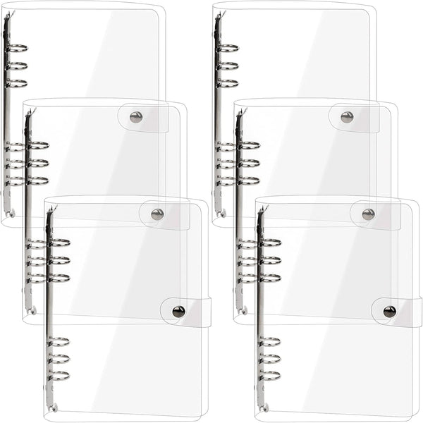 Elsjoy 6 Pack A5 Clear PVC Binder, 6-Ring Soft Notebook Binder, Refillable Notebook, 9.3" x 7"