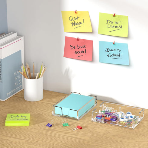 WINFFOR Acrylic Notepad Holder Dispenser - 4x6 in Sticky Note Memo Holder, Self-Stick Note Pad Organizer (W/O Pads),