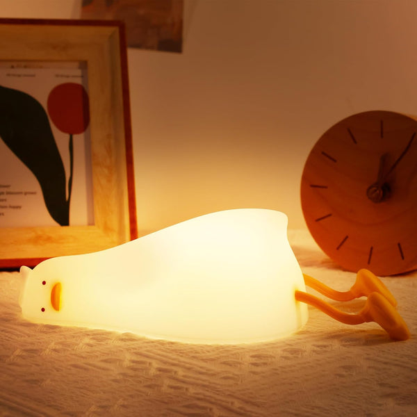Anywin Lying Flat Duck Night Light, Cute Light Up Duck Soft Silicone