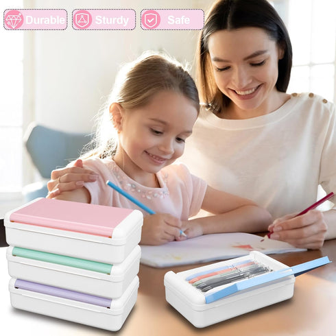 Double Layer Pencil Box, Large Capacity Plastic Case with Snap-tight Lid for Office School Supplies