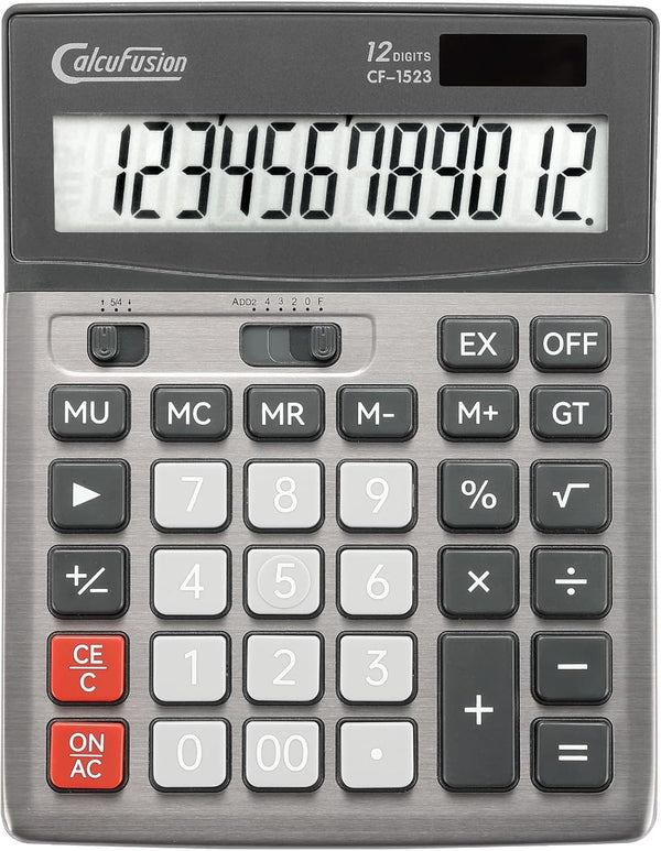 Desktop Calculator 12 Digit with Large LCD Display, Basic Solar Calculator with Battery for Office School Home CF-1523