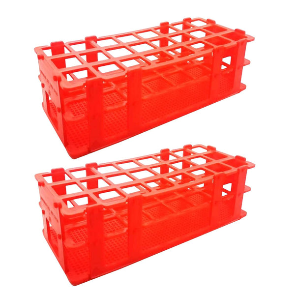 Plastic Test Tube Rack 2 Pack, 24 Holes Lab Holder for 25mm and Below Test Tubes, Detachable, Red