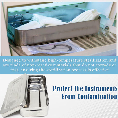 Stainless Steel Medical Dental Sterilizer Instrument Box, Organizer Storage Tray with Lid - 7L x 3W x 1.25H
