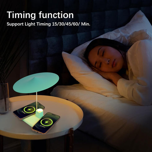 3 1 BUDI Multifunctional Table Lamp with Wireless Charger, in Charging Station Desk Lamp Touchable for Nightstand