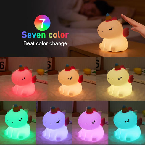 AGEK Dimmable Unicorn Night Light for Kids, Silicone Baby Nursery Night Light LED Unicorns Lamp Rechargeable Bedside