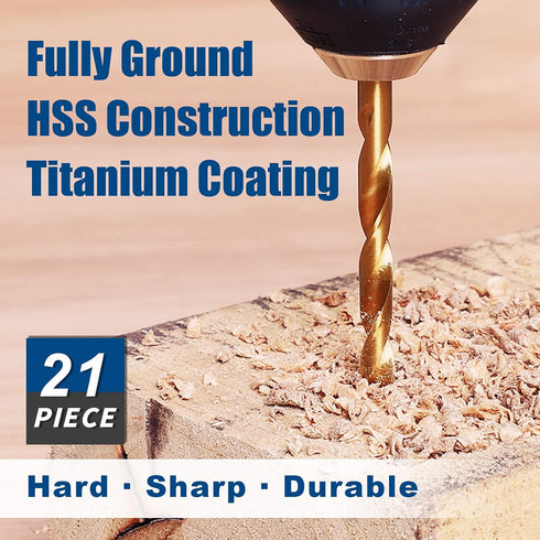 COMOWARE Impact Drill Bit Set - 21 Pcs Hex Drill Bit Set, Titanium Drill Bit Set, HSS Quick Change Impact Driver Drill Bit Set for Wood, Plastic, Aluminum Alloy, Metal, 1/16"-1/2"