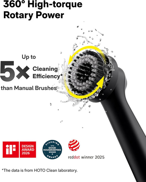 IPX7 12 HOTO Wand Cordless Spin Scrubber, Electric Rechargeble Grout Cleaning Brush, Waterproof Bathroom Scrubber