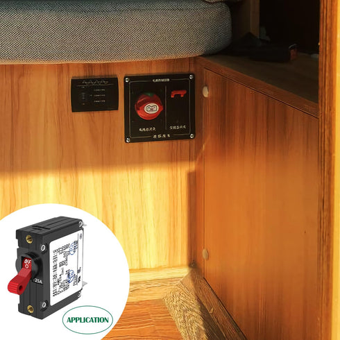 A Series Red 25A Toggle AC/DC Single Pole Magnetic Circuit Breaker for Yachts, Motorhomes, Campers, and Caravans