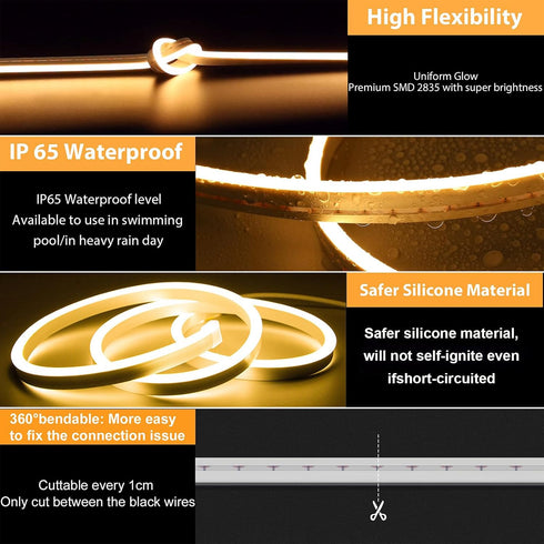 XINGZHI 16.4FT 5V Warm Neon Light Strip Waterproof, USB Led Strip Lights with Touch Controller, Cuttable Flexible