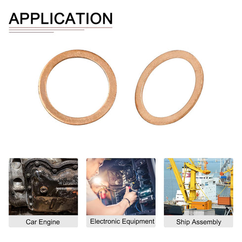 22mmx28mmx1mm Flat Copper Sealing Washers - 20Pack for Industrial Machinery M22 Screws, Copper Flat Ring Gaskets.