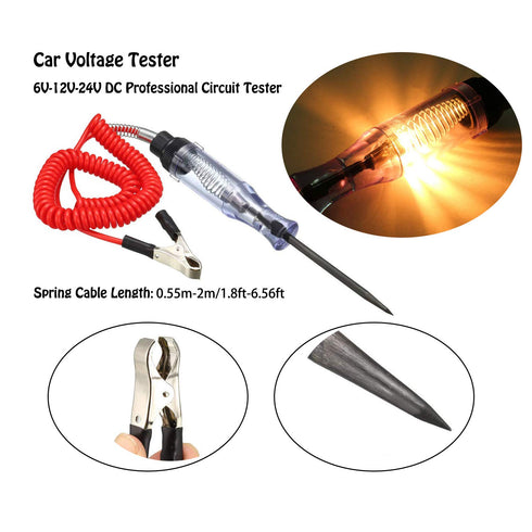 6V-12V-24V DC Car Circuit Tester Light, Professional Auto Voltage Continuity Test, Automotive Electrical Volt Test Light/Long Probe for Wire/Fuse/Socket and More - Red