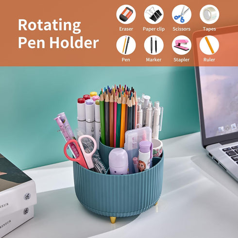 Marbrasse Desk Organizer, 360-Degree Rotating Pen Holder for Desk, 5 Compartments Pencil Organizer, Art Supply Storage