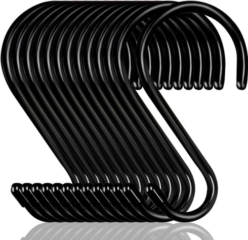 Dreecy 16 Pack S Hook for Hanging Plants, 6 Inch Heavy Duty S Hooks for Closet, Black Rubber Coated