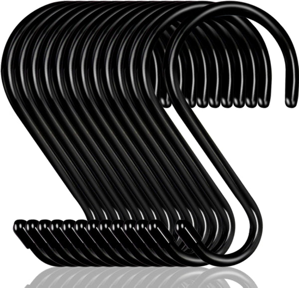 Dreecy 16 Pack S Hook for Hanging Plants, 6 Inch Heavy Duty S Hooks for Closet, Black Rubber Coated