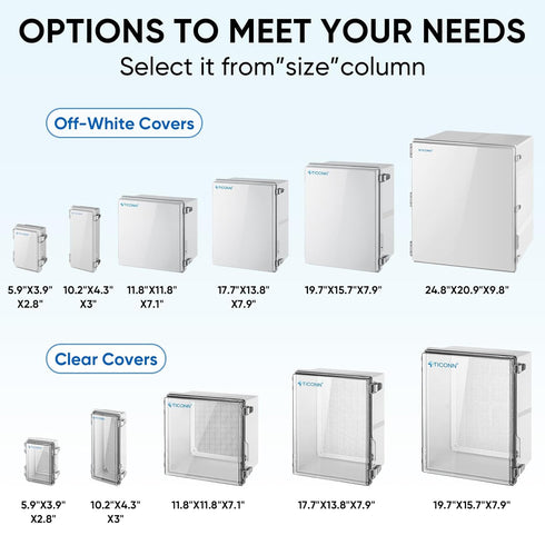 TICONN Waterproof Electrical Junction Box, IP67 ABS Plastic Enclosure with Hinged Cover, Off-white, 5.9"x3.9"x2.8"