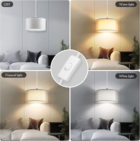 SLYYMY 15FT Plug in Pendant Light, White Cord Hanging Lights with Plug in Cord, Hanging Light with On/Off Switch