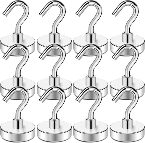TRYMAG Strong Magnetic Hooks for Cruise Cabins, 80Lbs+ Neodymium Extra Strength Industrial Hooks, 12Pcs