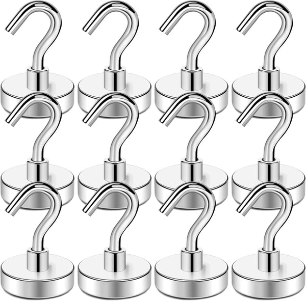 TRYMAG Strong Magnetic Hooks for Cruise Cabins, 80Lbs+ Neodymium Extra Strength Industrial Hooks, 12Pcs