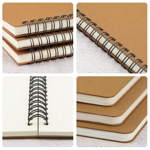 EUSOAR Dotted Spiral Notebook, A5 3-Pack, 5.5"x8.3", 120 Pages, Hardcover Wirebound for Journaling