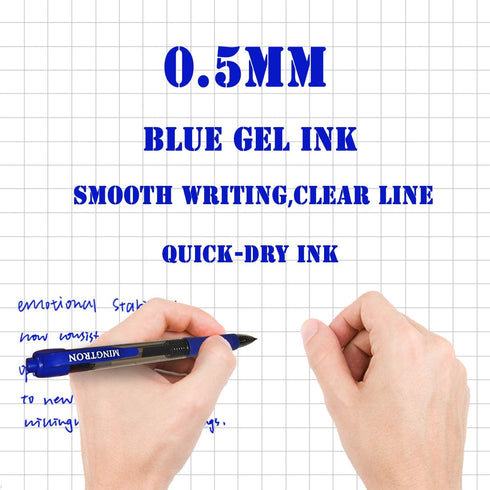 Gel Pens, 100 Pack Blue Fine Point Pens, No Smear Ink for Left Hand, Retractable Rollerball for Smooth Writing, 0.5MM
