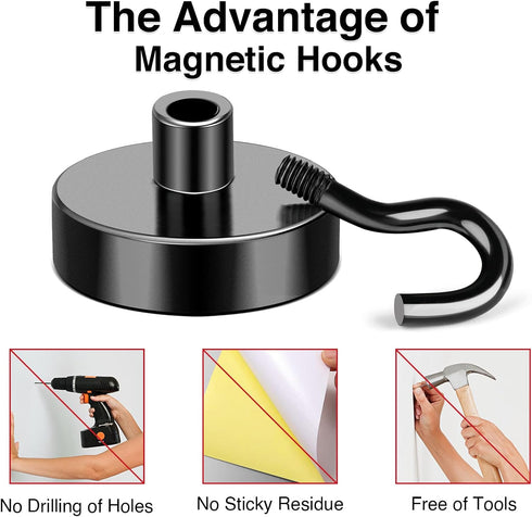 MIKEDE Magnetic Hooks, 25Lbs+ Heavy Duty Earth Magnets with Hook for Refrigerator, Strong Neodymium Magnetic Hooks for