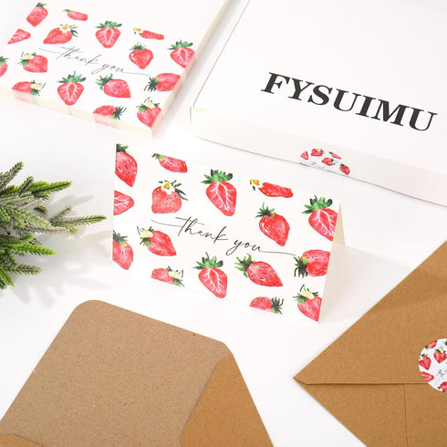 50 Pack Summer 4 6 Inch FYSUIMU Strawberry Thank You Card Watercolor Fruit Greeting Cards with Envelopes Stickers Blank